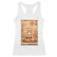 Japanese Maneki Neko Drinking Tea Kawaii Lucky Cat Racerback Tank Top - Wonder Print Shop