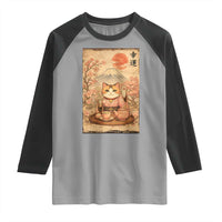 Japanese Maneki Neko Drinking Tea Kawaii Lucky Cat Raglan Shirt - Wonder Print Shop