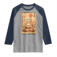 Japanese Maneki Neko Drinking Tea Kawaii Lucky Cat Raglan Shirt - Wonder Print Shop