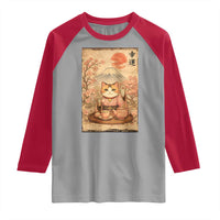 Japanese Maneki Neko Drinking Tea Kawaii Lucky Cat Raglan Shirt - Wonder Print Shop