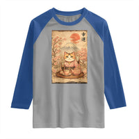 Japanese Maneki Neko Drinking Tea Kawaii Lucky Cat Raglan Shirt - Wonder Print Shop