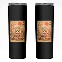 Japanese Maneki Neko Drinking Tea Kawaii Lucky Cat Skinny Tumbler - Wonder Print Shop