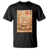 Japanese Maneki Neko Drinking Tea Kawaii Lucky Cat T Shirt - Wonder Print Shop