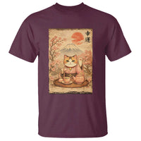 Japanese Maneki Neko Drinking Tea Kawaii Lucky Cat T Shirt - Wonder Print Shop