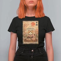 Japanese Maneki Neko Drinking Tea Kawaii Lucky Cat T Shirt For Women - Wonder Print Shop