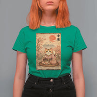 Japanese Maneki Neko Drinking Tea Kawaii Lucky Cat T Shirt For Women - Wonder Print Shop