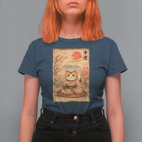 Japanese Maneki Neko Drinking Tea Kawaii Lucky Cat T Shirt For Women - Wonder Print Shop