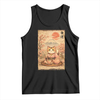 Japanese Maneki Neko Drinking Tea Kawaii Lucky Cat Tank Top - Wonder Print Shop