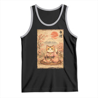 Japanese Maneki Neko Drinking Tea Kawaii Lucky Cat Tank Top - Wonder Print Shop