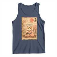 Japanese Maneki Neko Drinking Tea Kawaii Lucky Cat Tank Top - Wonder Print Shop