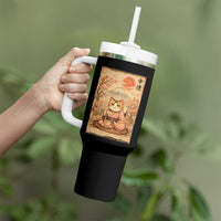 Japanese Maneki Neko Drinking Tea Kawaii Lucky Cat Tumbler With Handle - Wonder Print Shop