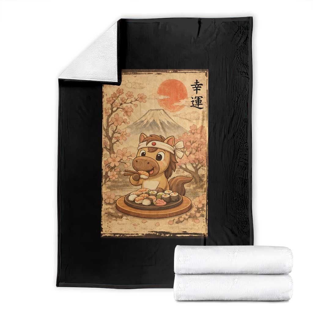 Funny Horse Eating Sushi Throw Blanket Japanese Noodle Lover - Wonder Print Shop