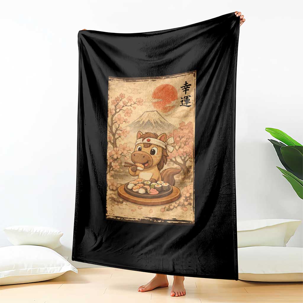Funny Horse Eating Sushi Throw Blanket Japanese Noodle Lover - Wonder Print Shop