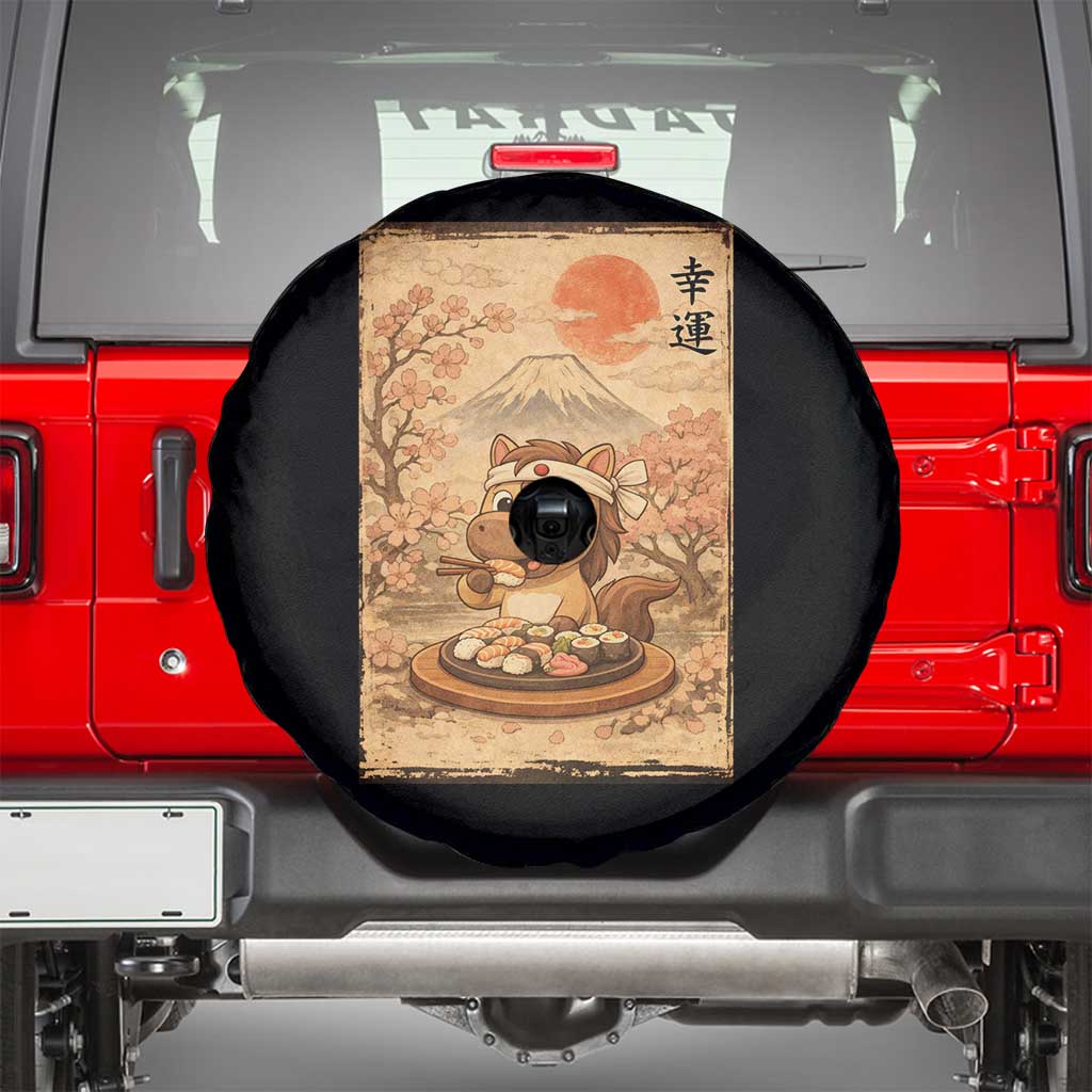 Funny Horse Eating Sushi Spare Tire Cover Japanese Noodle Lover - Wonder Print Shop