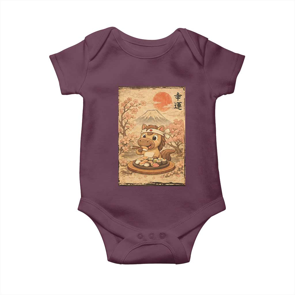 Funny Horse Eating Sushi Baby Onesie Japanese Noodle Lover - Wonder Print Shop