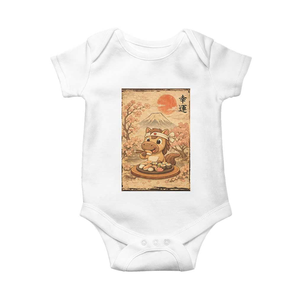 Funny Horse Eating Sushi Baby Onesie Japanese Noodle Lover - Wonder Print Shop