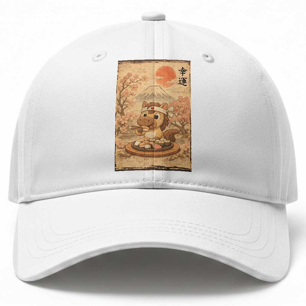 Funny Horse Eating Sushi Baseball Cap Japanese Noodle Lover