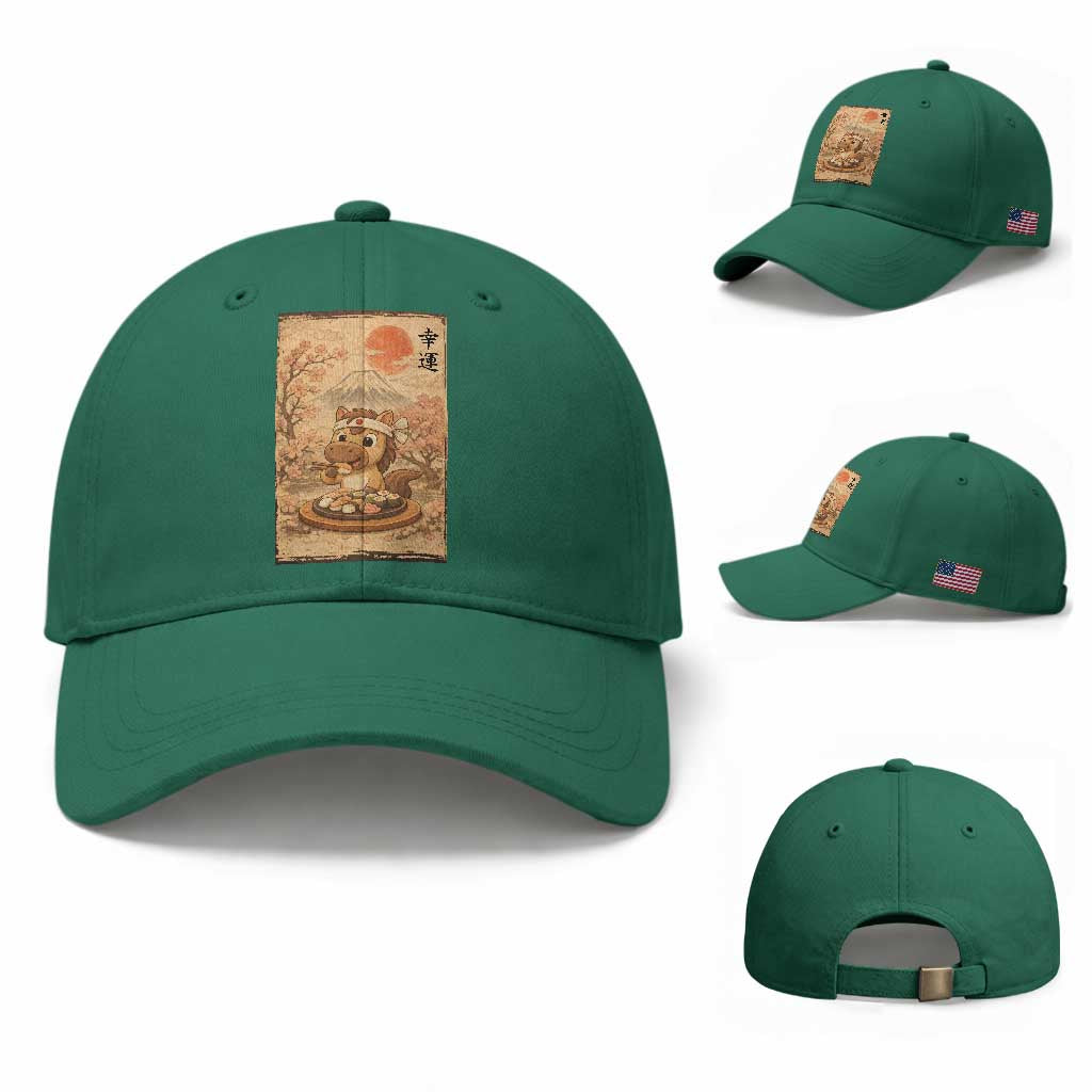 Funny Horse Eating Sushi Baseball Cap Japanese Noodle Lover