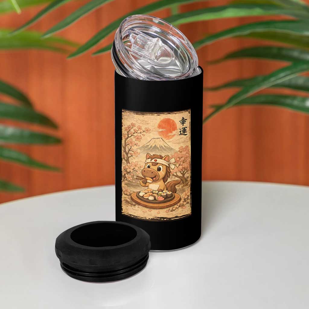 Funny Horse Eating Sushi 4 in 1 Can Cooler Tumbler Japanese Noodle Lover - Wonder Print Shop