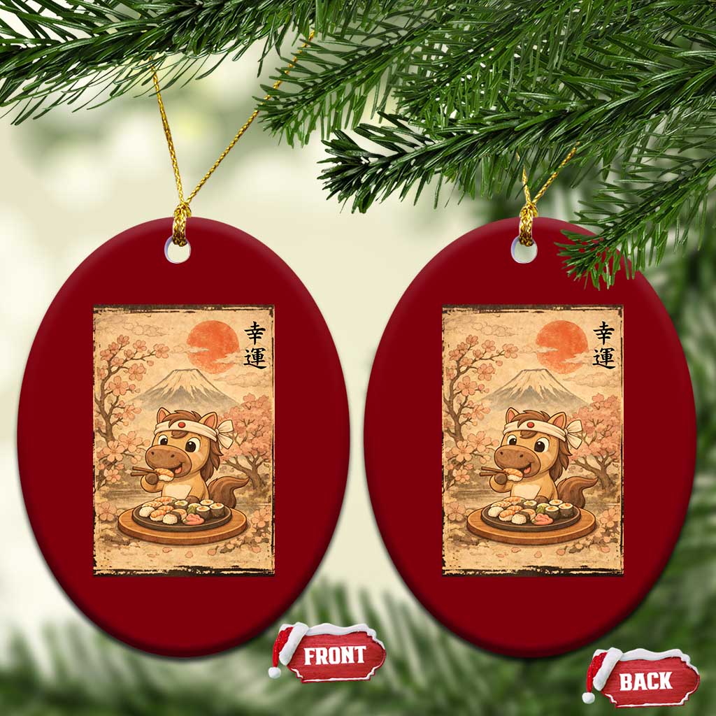 Funny Horse Eating Sushi Ceramic Ornament Japanese Noodle Lover - Wonder Print Shop
