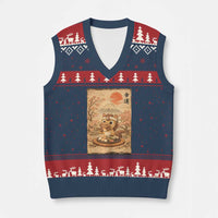 Funny Horse Eating Sushi V-Neck Knit Sweater Vest Japanese Noodle Lover - Wonder Print Shop