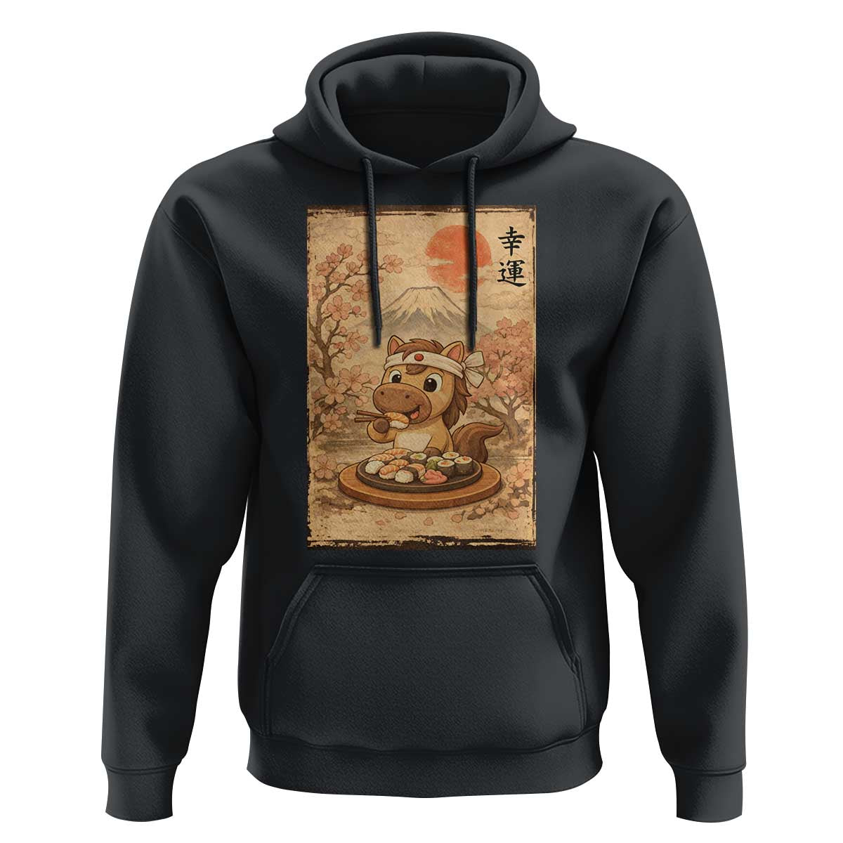 Funny Horse Eating Sushi Hoodie Japanese Noodle Lover - Wonder Print Shop