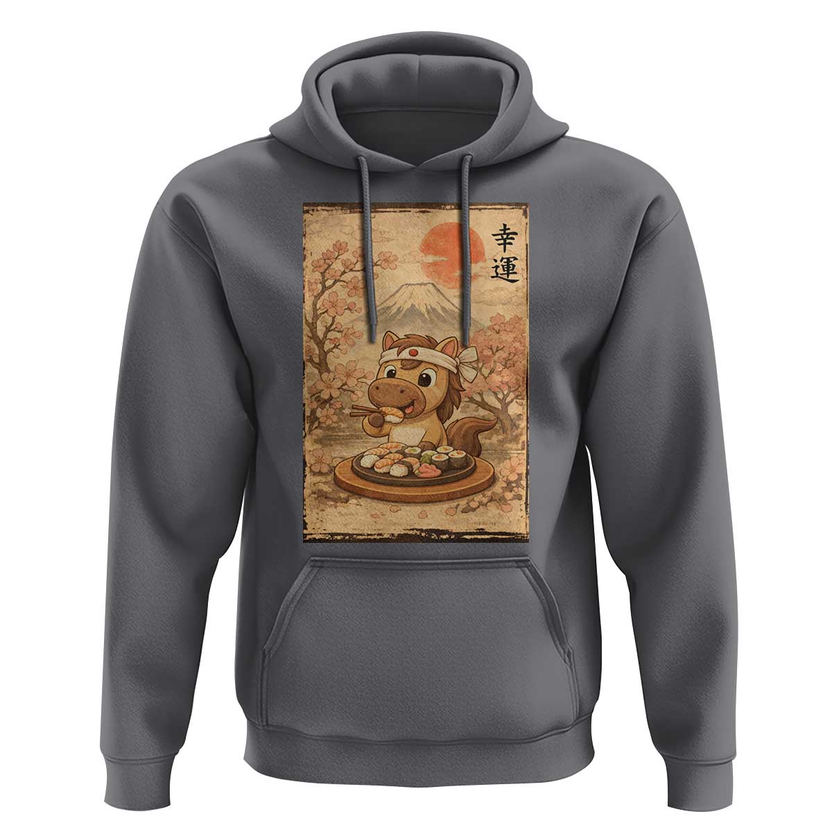 Funny Horse Eating Sushi Hoodie Japanese Noodle Lover - Wonder Print Shop