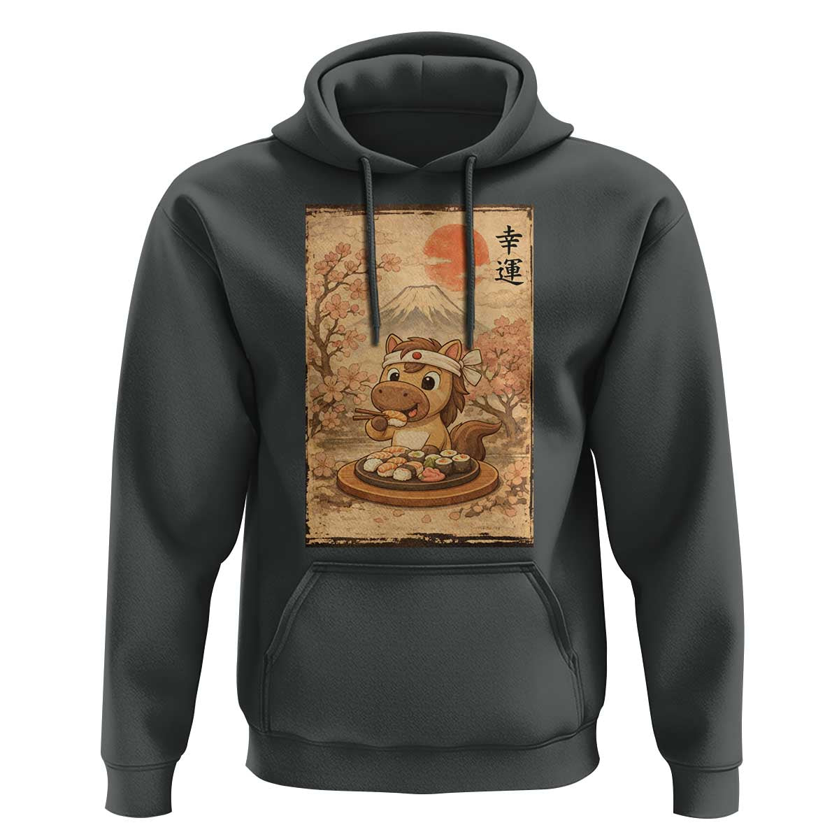 Funny Horse Eating Sushi Hoodie Japanese Noodle Lover - Wonder Print Shop