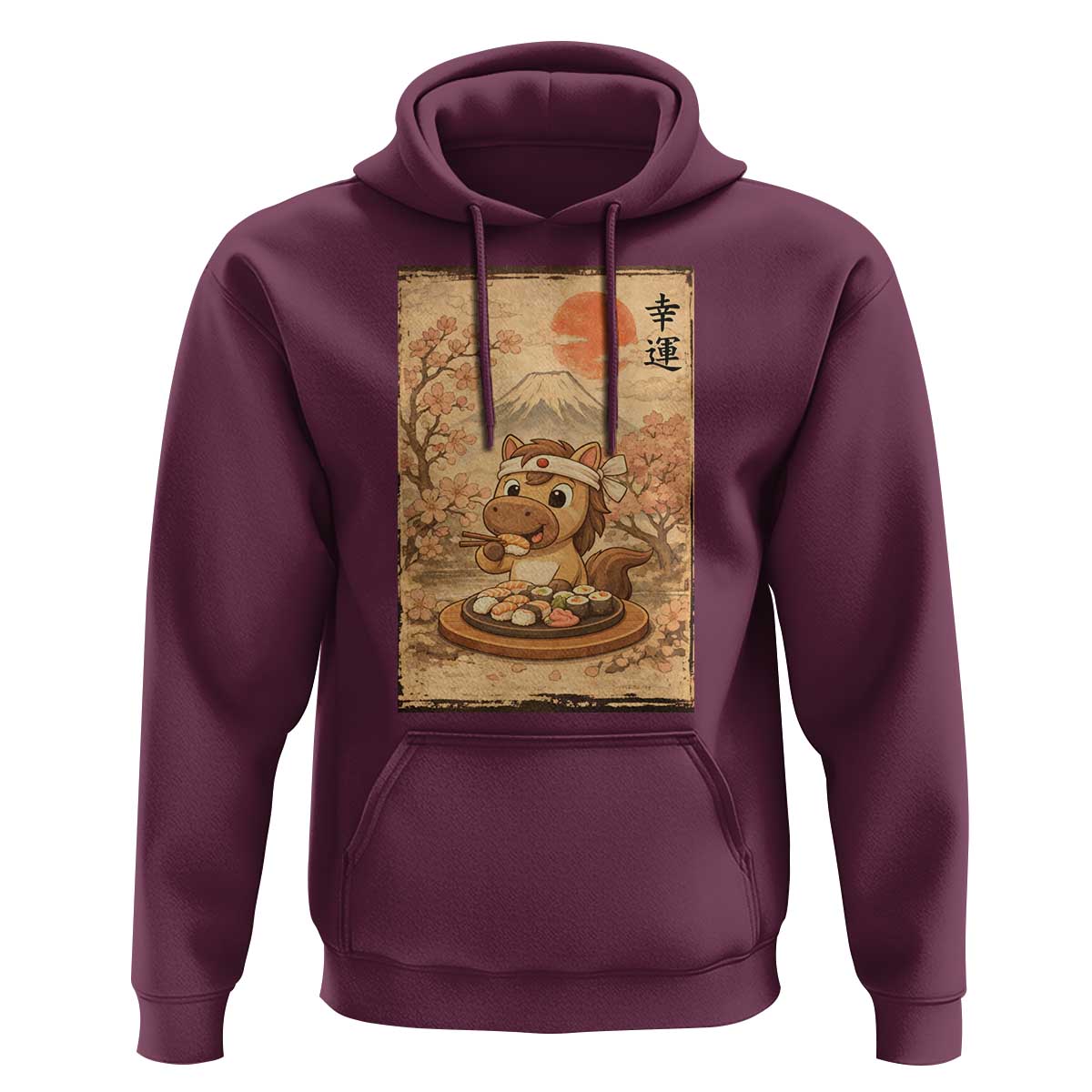 Funny Horse Eating Sushi Hoodie Japanese Noodle Lover - Wonder Print Shop