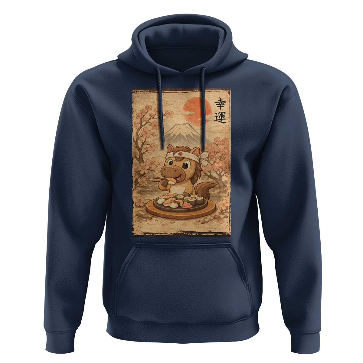 Funny Horse Eating Sushi Hoodie Japanese Noodle Lover - Wonder Print Shop