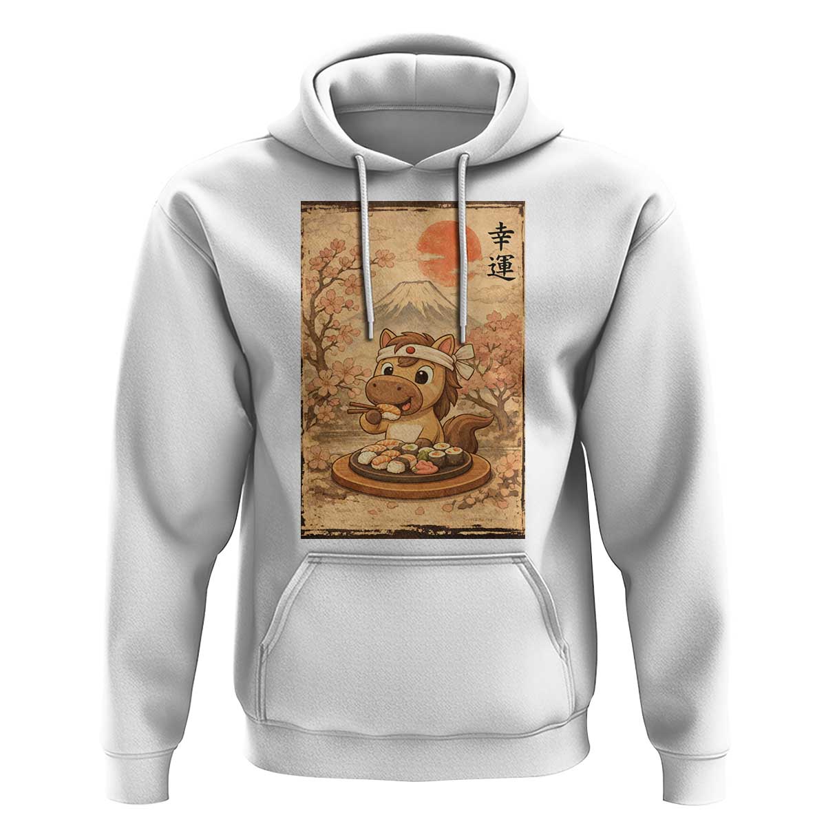 Funny Horse Eating Sushi Hoodie Japanese Noodle Lover - Wonder Print Shop