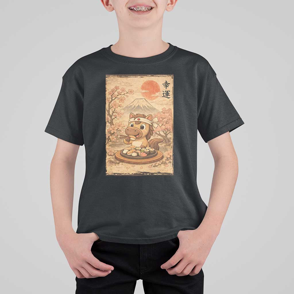 Funny Horse Eating Sushi T Shirt For Kid Japanese Noodle Lover - Wonder Print Shop