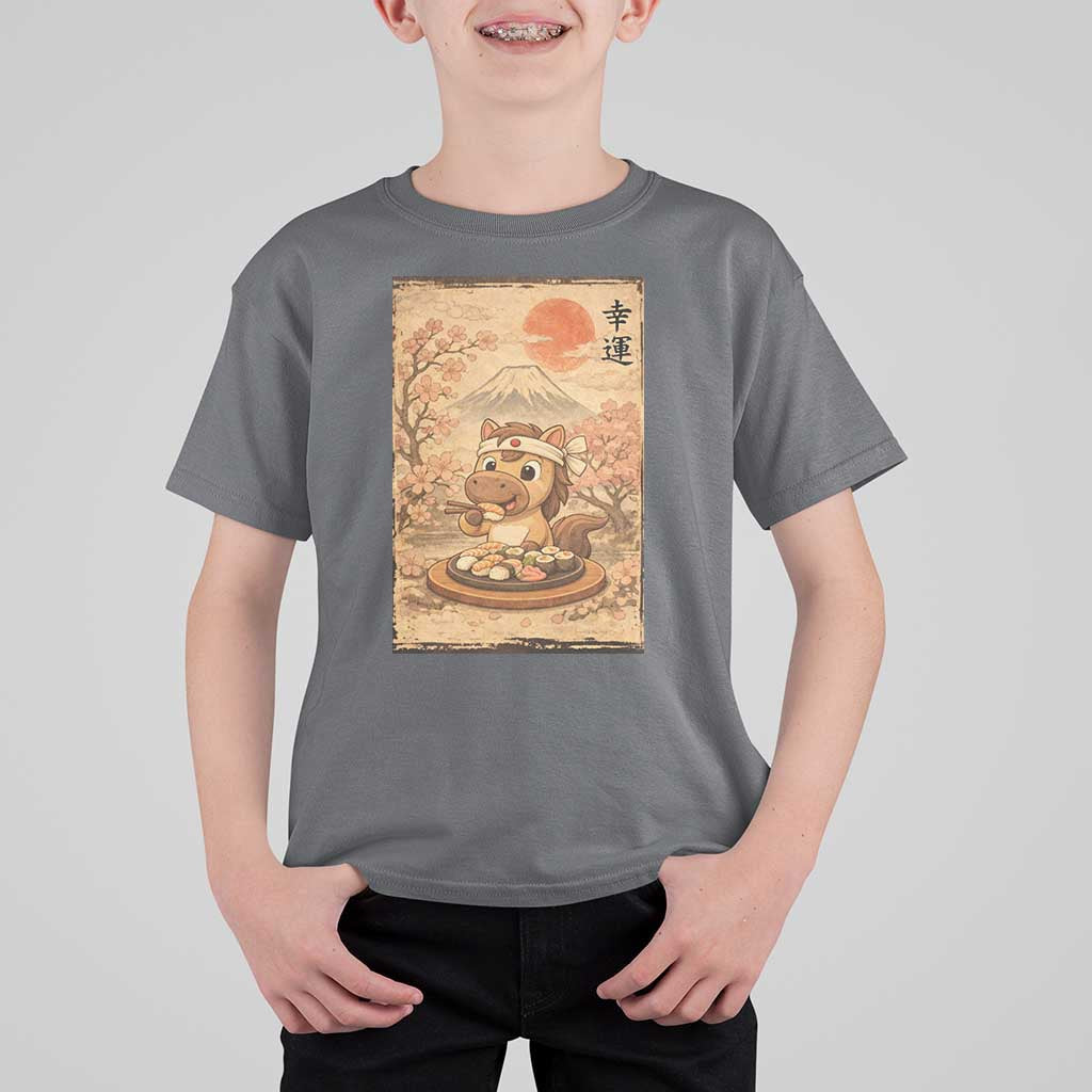 Funny Horse Eating Sushi T Shirt For Kid Japanese Noodle Lover - Wonder Print Shop