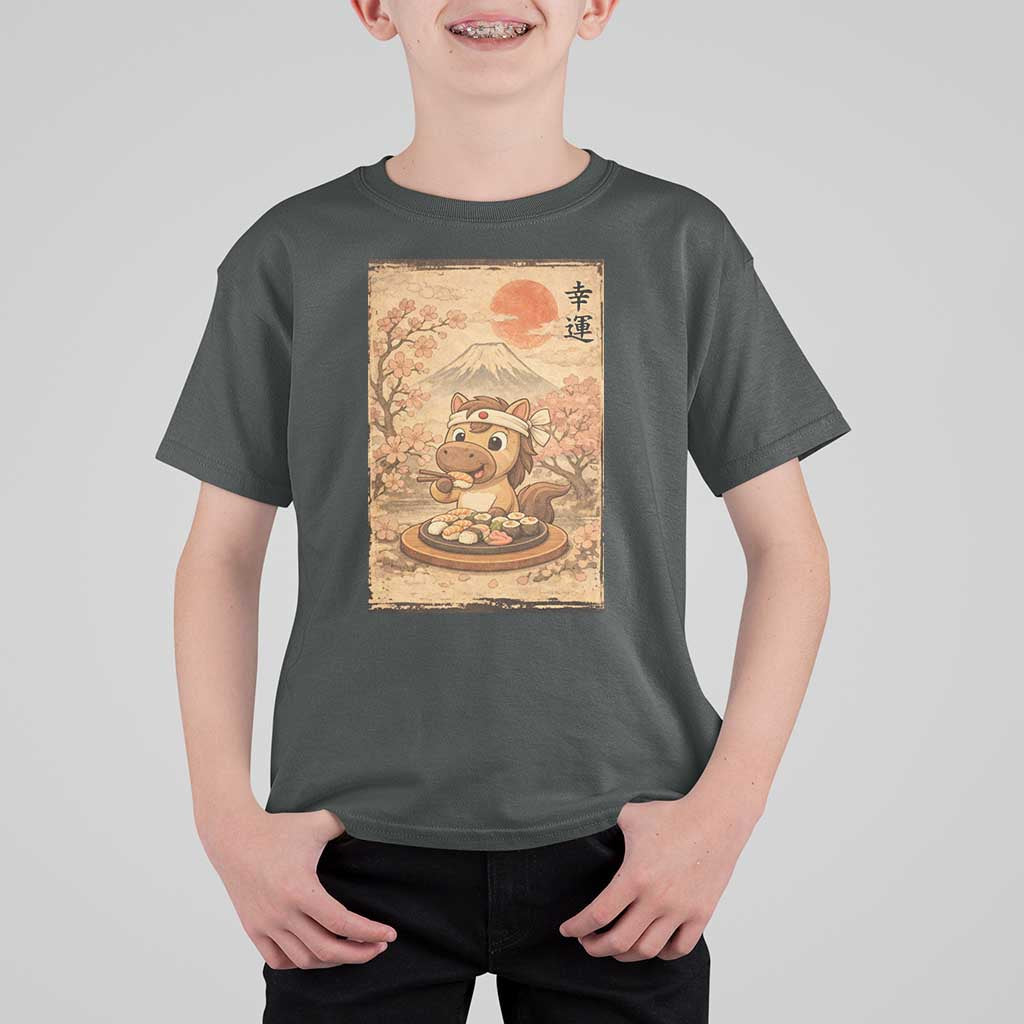 Funny Horse Eating Sushi T Shirt For Kid Japanese Noodle Lover - Wonder Print Shop