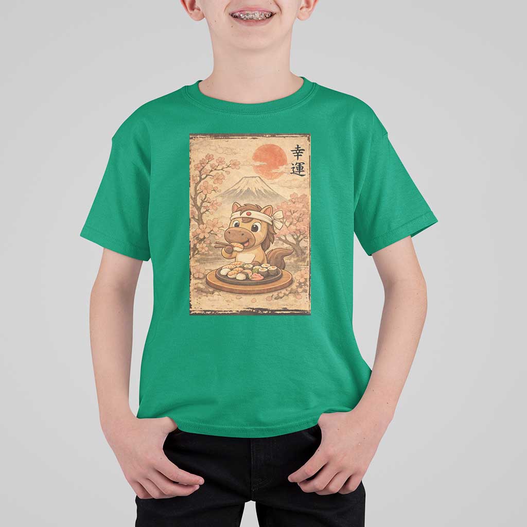 Funny Horse Eating Sushi T Shirt For Kid Japanese Noodle Lover - Wonder Print Shop