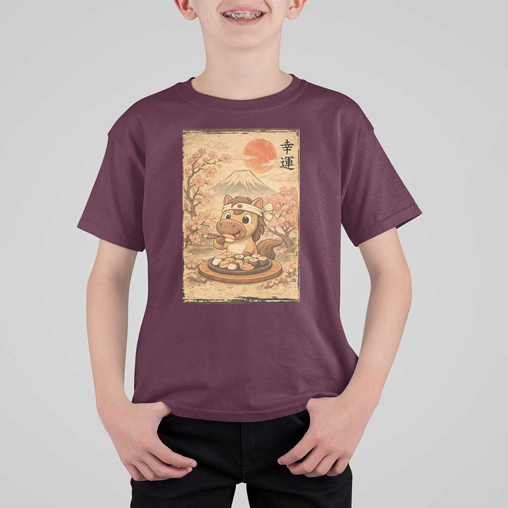 Funny Horse Eating Sushi T Shirt For Kid Japanese Noodle Lover - Wonder Print Shop