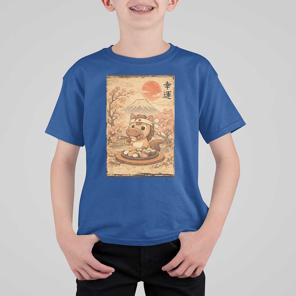 Funny Horse Eating Sushi T Shirt For Kid Japanese Noodle Lover - Wonder Print Shop