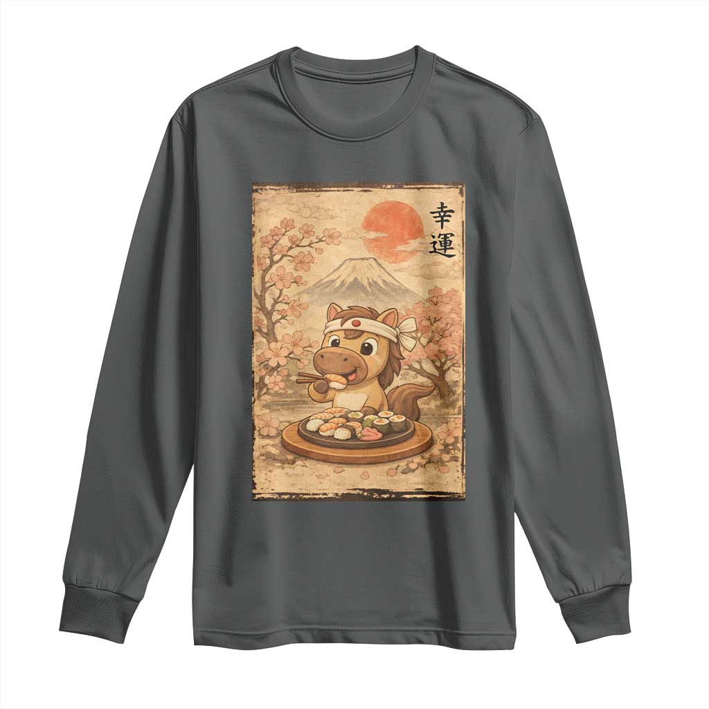 Funny Horse Eating Sushi Long Sleeve Shirt Japanese Noodle Lover - Wonder Print Shop