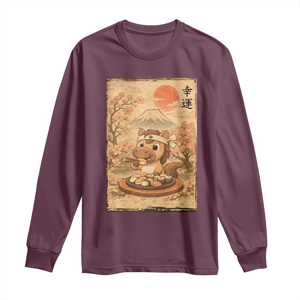Funny Horse Eating Sushi Long Sleeve Shirt Japanese Noodle Lover - Wonder Print Shop