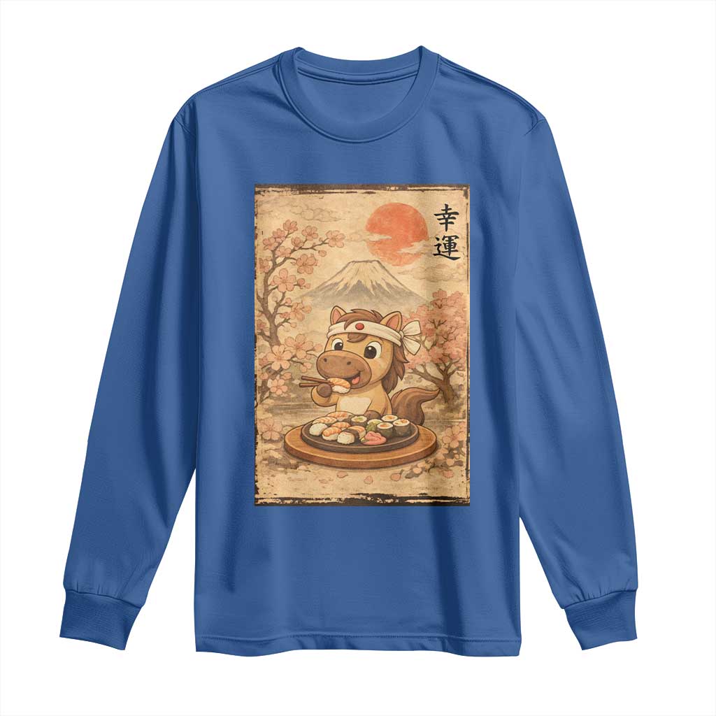 Funny Horse Eating Sushi Long Sleeve Shirt Japanese Noodle Lover - Wonder Print Shop