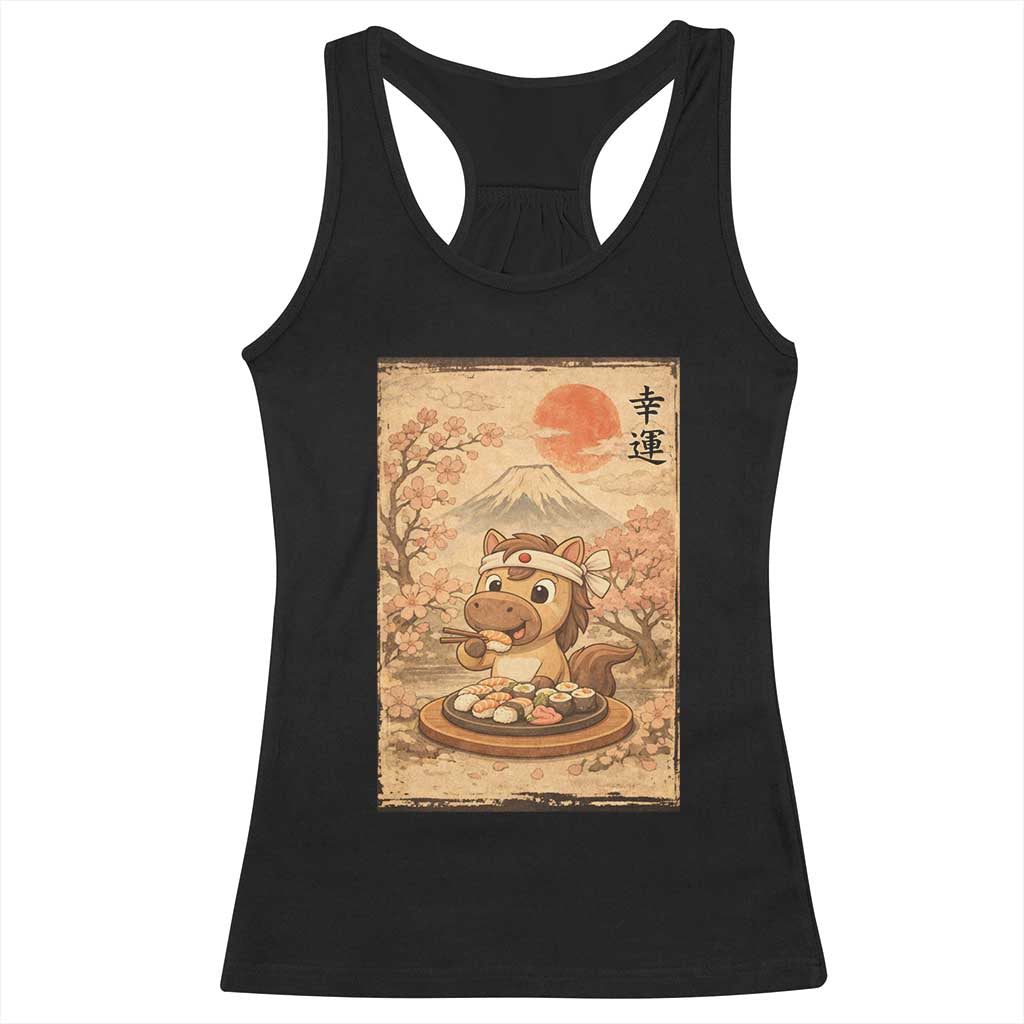 Funny Horse Eating Sushi Racerback Tank Top Japanese Noodle Lover - Wonder Print Shop