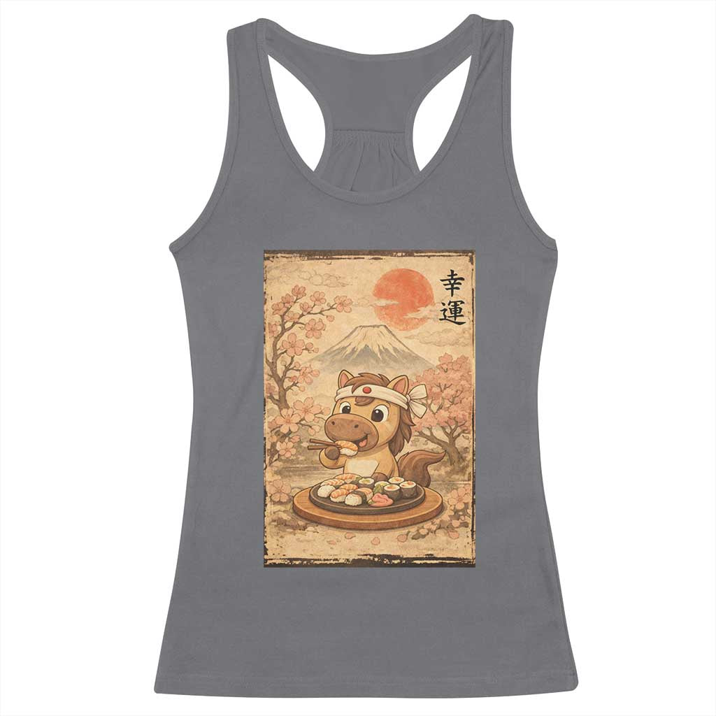 Funny Horse Eating Sushi Racerback Tank Top Japanese Noodle Lover - Wonder Print Shop