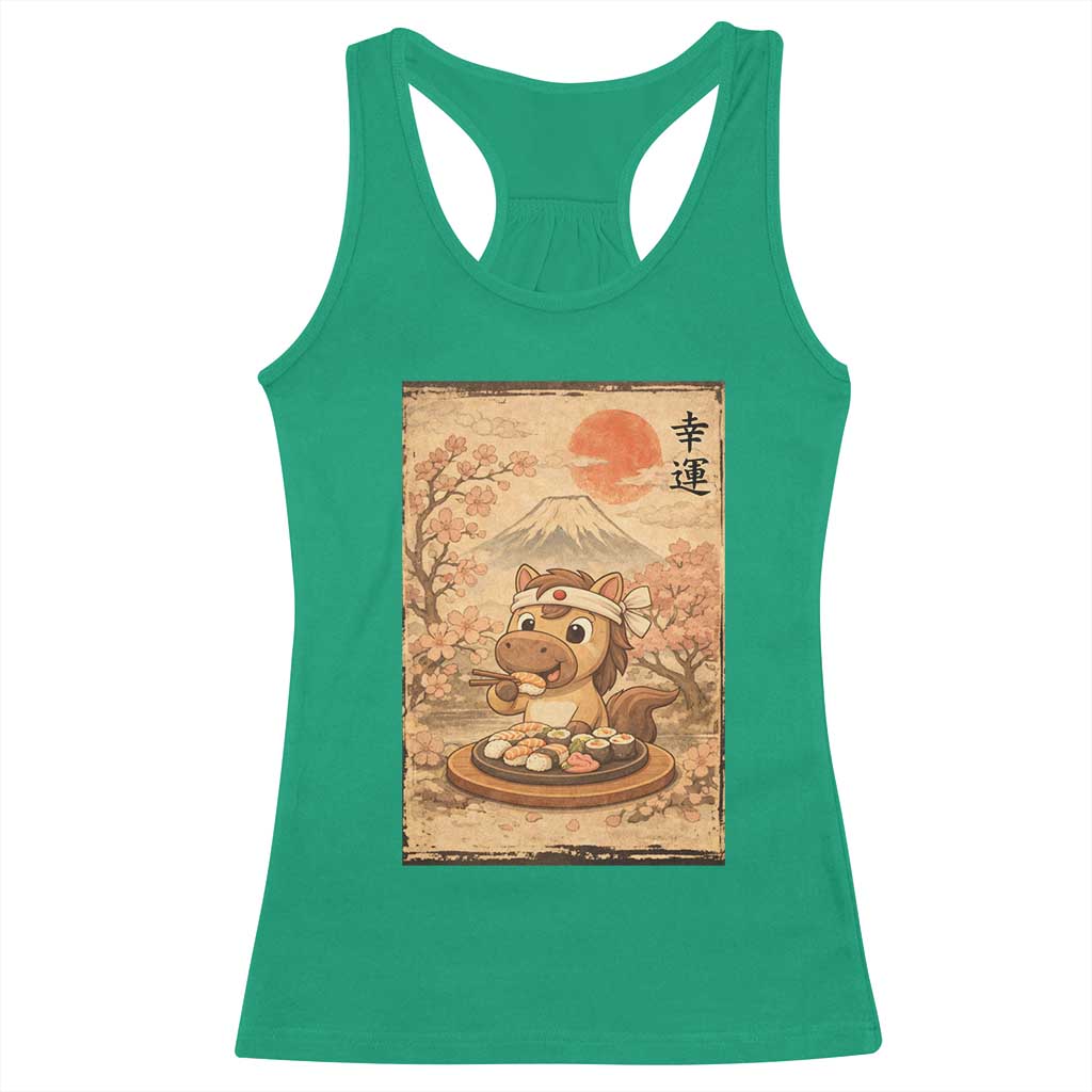 Funny Horse Eating Sushi Racerback Tank Top Japanese Noodle Lover - Wonder Print Shop