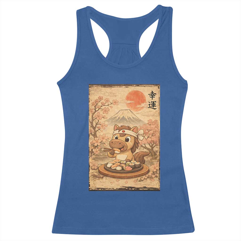 Funny Horse Eating Sushi Racerback Tank Top Japanese Noodle Lover - Wonder Print Shop