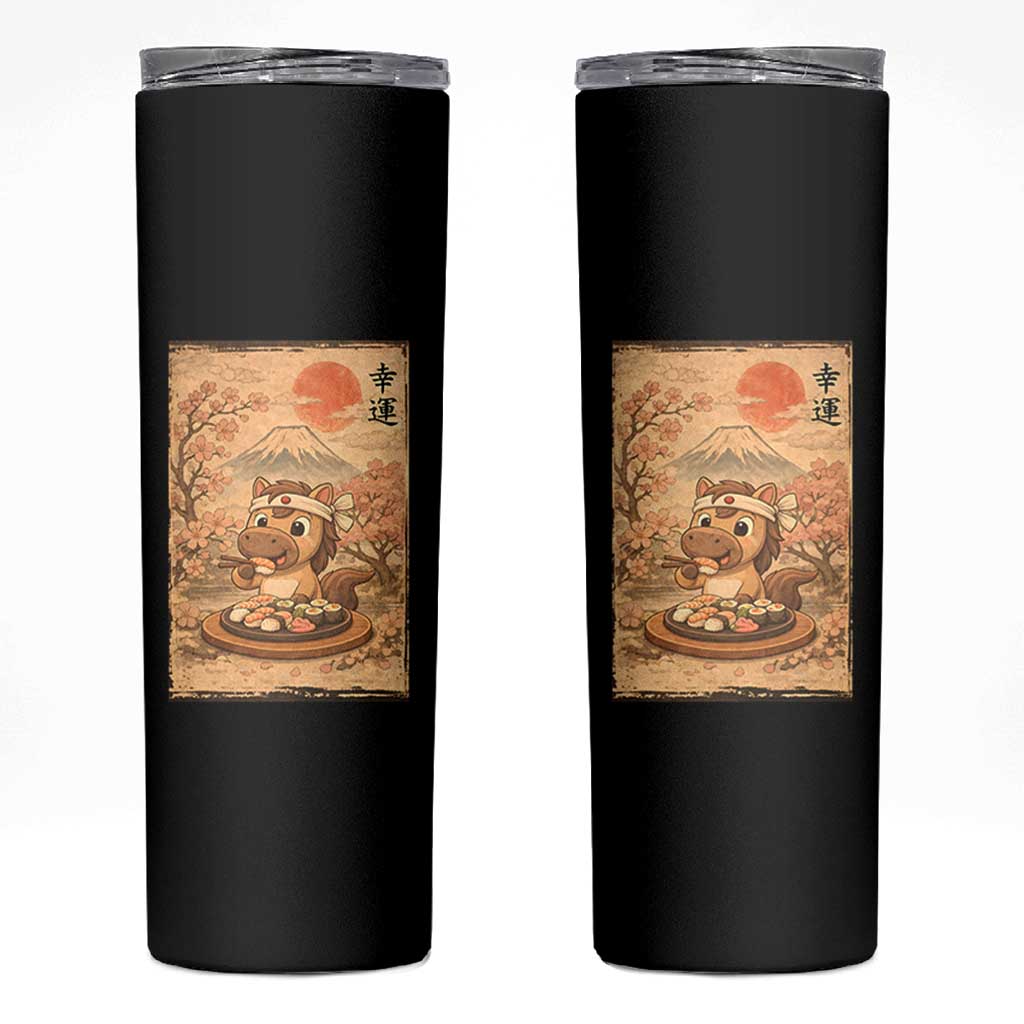 Funny Horse Eating Sushi Skinny Tumbler Japanese Noodle Lover - Wonder Print Shop