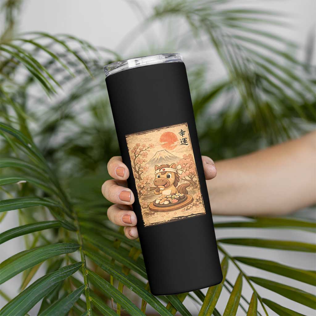 Funny Horse Eating Sushi Skinny Tumbler Japanese Noodle Lover - Wonder Print Shop