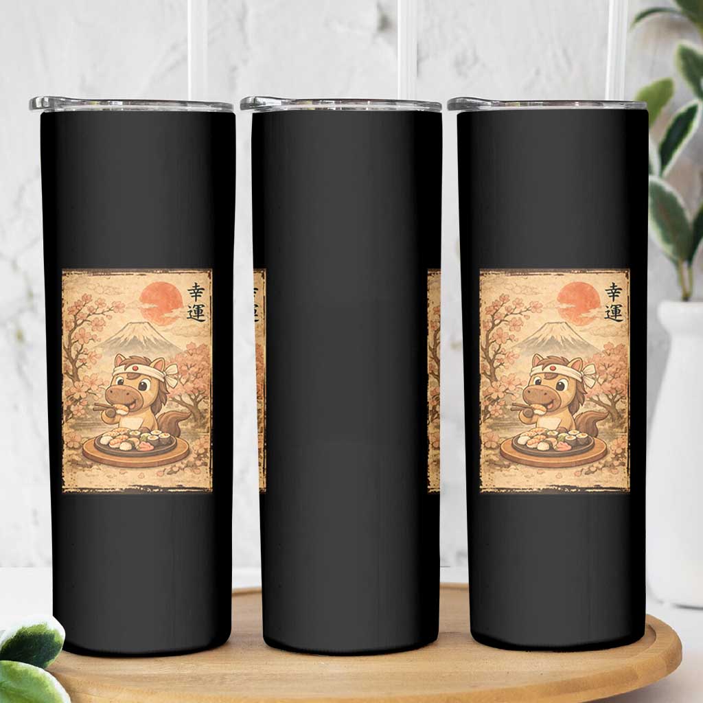 Funny Horse Eating Sushi Skinny Tumbler Japanese Noodle Lover - Wonder Print Shop