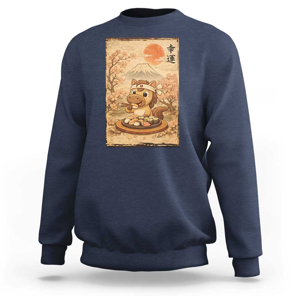 Funny Horse Eating Sushi Sweatshirt Japanese Noodle Lover - Wonder Print Shop