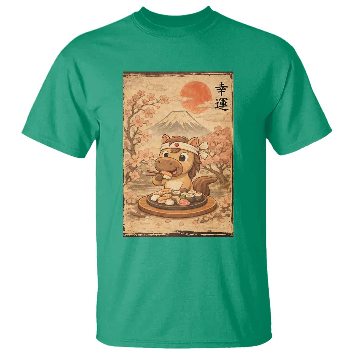 Funny Horse Eating Sushi T Shirt Japanese Noodle Lover - Wonder Print Shop