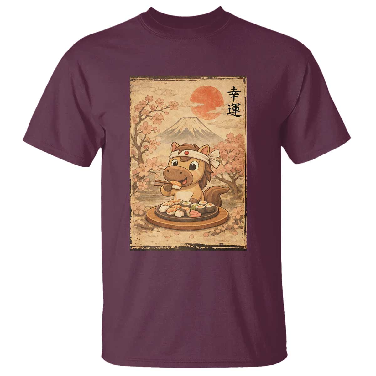 Funny Horse Eating Sushi T Shirt Japanese Noodle Lover - Wonder Print Shop